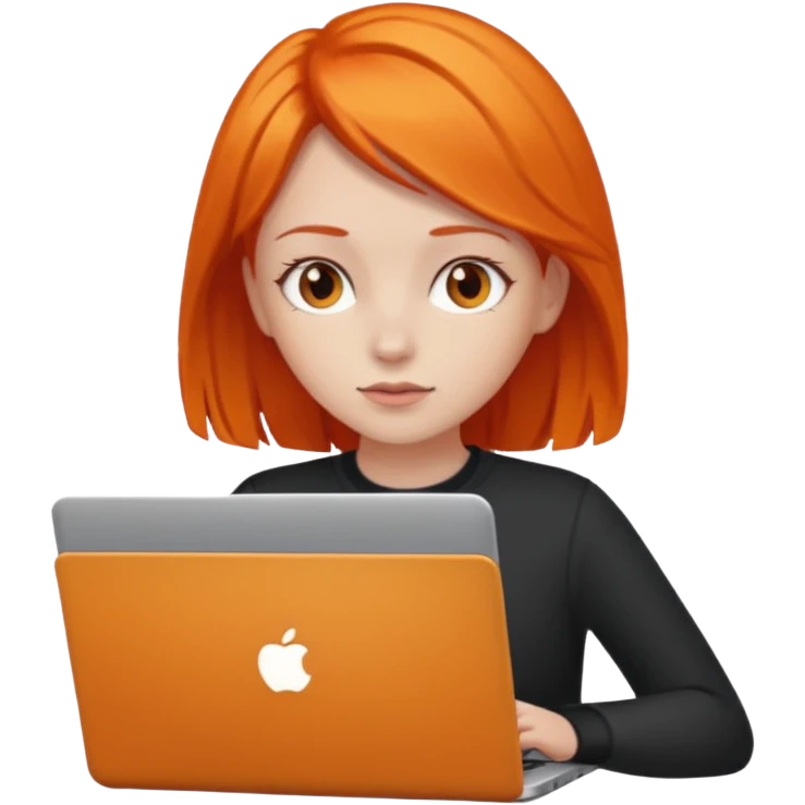 a girl who has a orange hair is using a laptop emoji