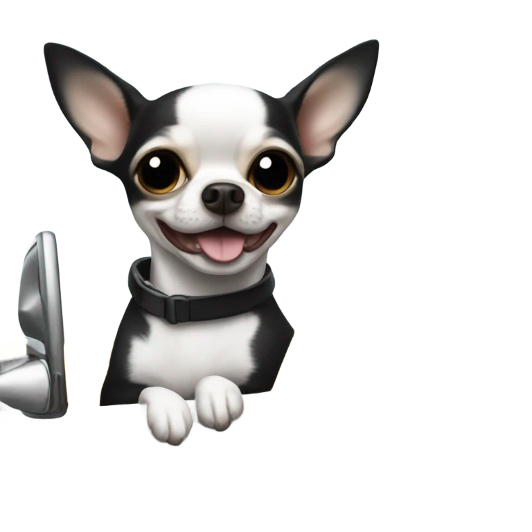 Black and white chihuahua driving a white jeep emoji