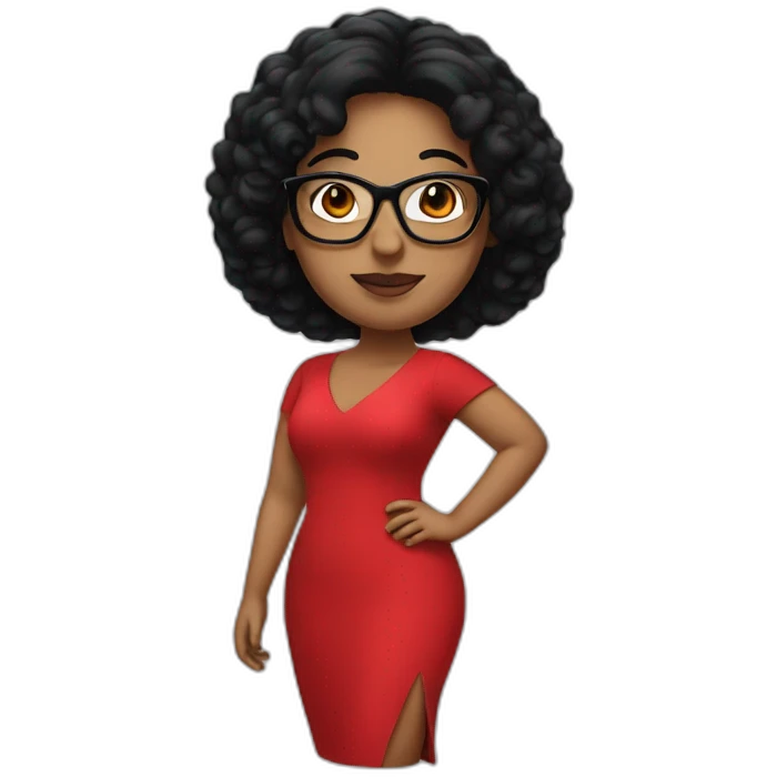 Big woman in a red dress and Black hair and glasses emoji