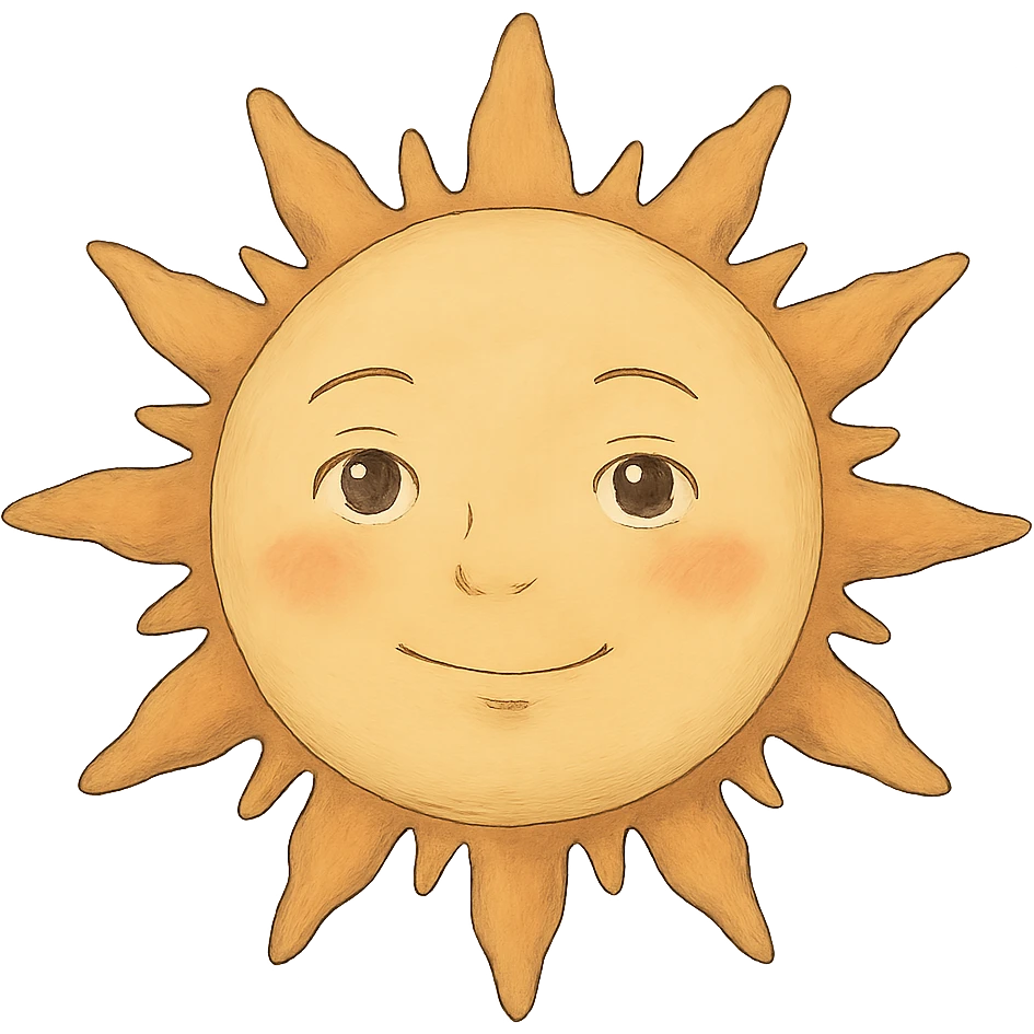 A sun emoji in the style of Ghibli films, with soft colors and a gentle expression emoji