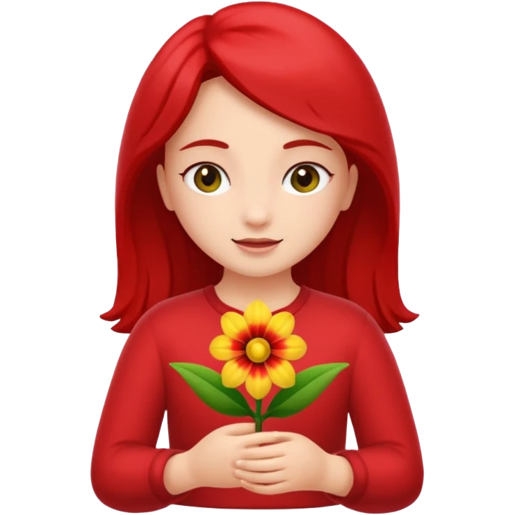 Uma menina segurando uma flor emoji