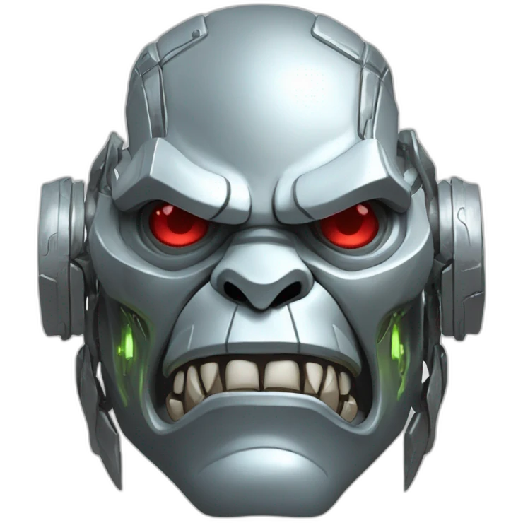 Cyber futuristic silver orc robot face with big orc tusks emoji