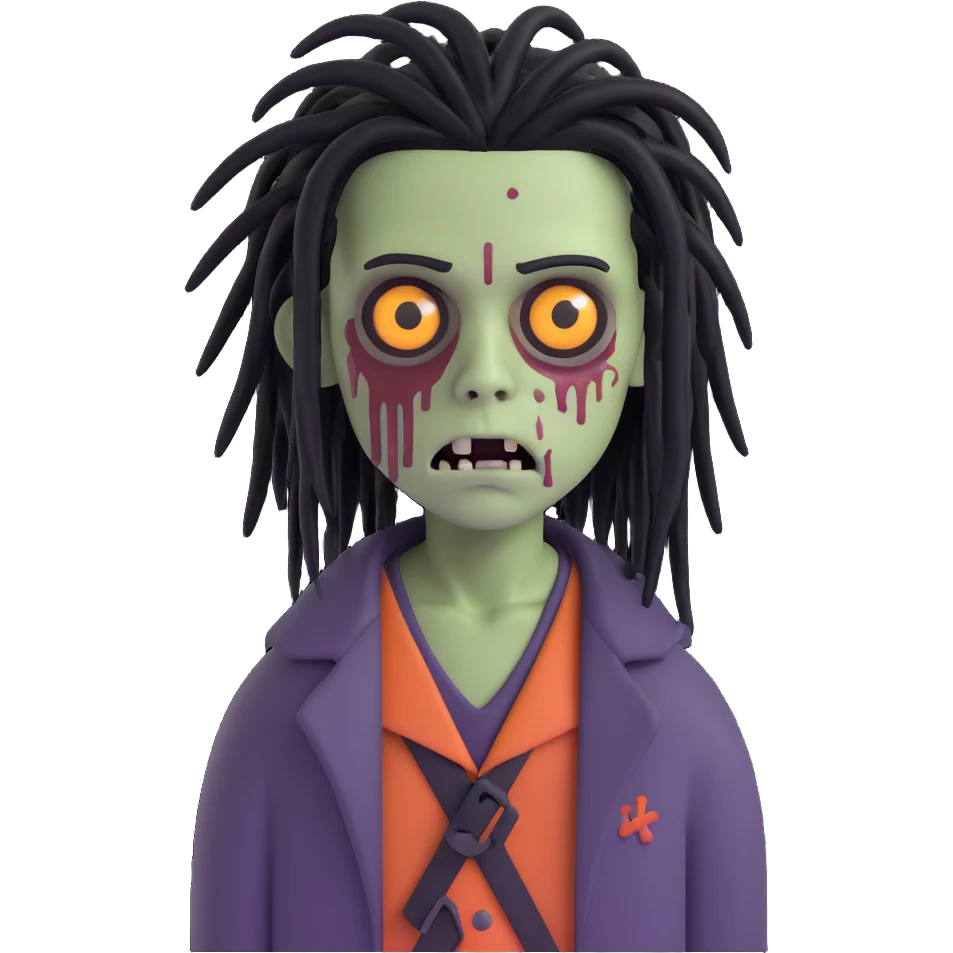 boy zombie with black dreadlocks, medium length, emo style, eerie and unsettling expression emoji