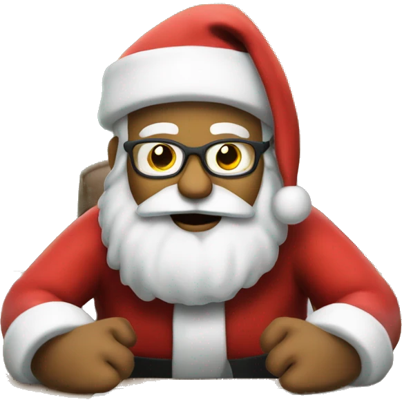 Santa is sitting on a desk, solving complicated math problems  emoji