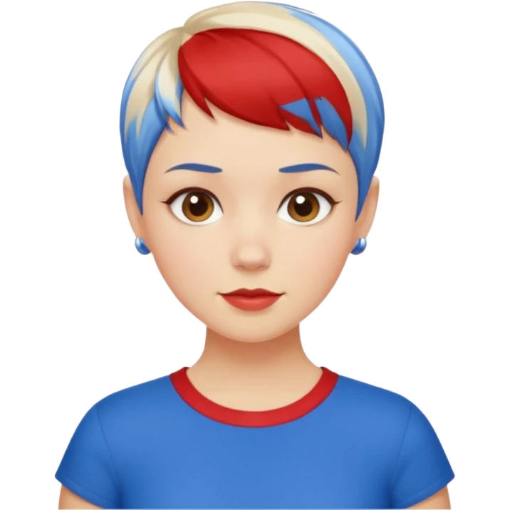 white girl pixie cut red and blue shirt emoji