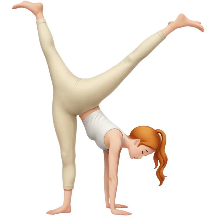 Ginger Girl one head side view handstand two straight legs together in cream pants emoji