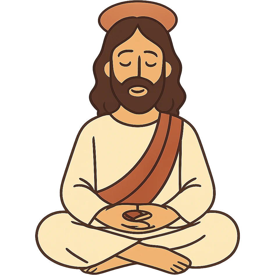 flat toon style Jesus meditating, peaceful expression emoji