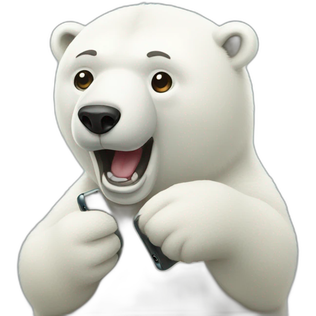 Polar bear using phone emoji