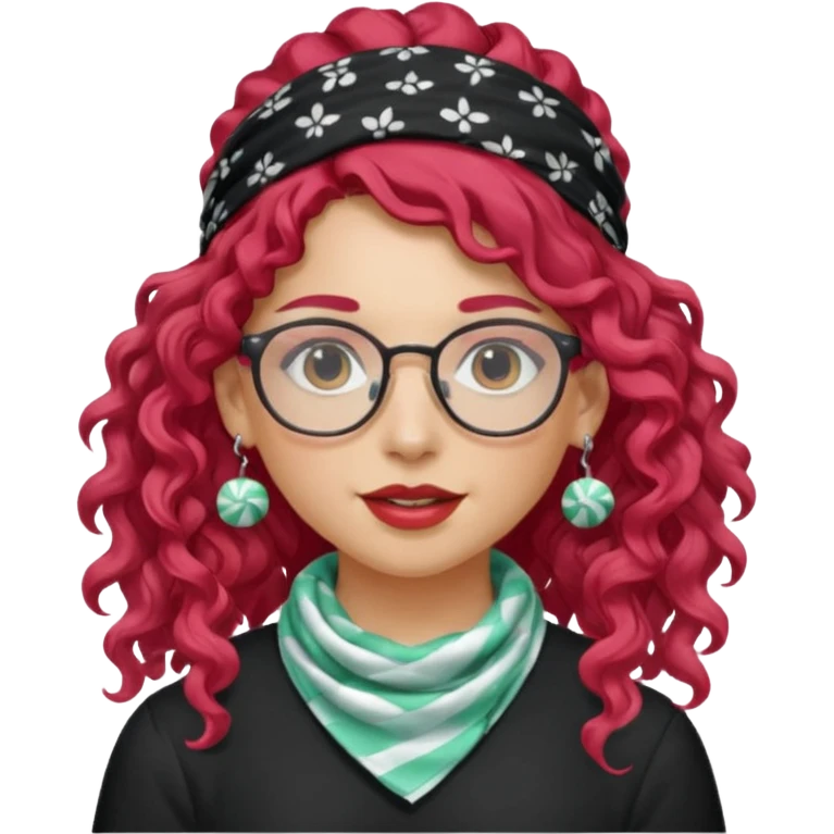 girl with long curly peppermint hair and bandana and glassess and earring emoji