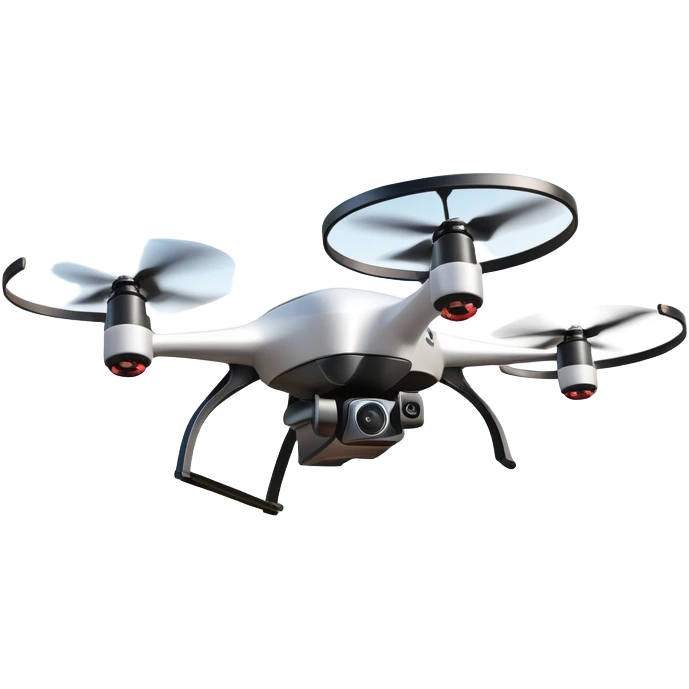 An icon showing a racing quadcopter drone in the foreground, flying at high speed through a course filled with obstacles and checkpoints. Other drones zoom in the background over a dynamic landscape. Transparent background highlights the thrill and precision of drone racing. emoji