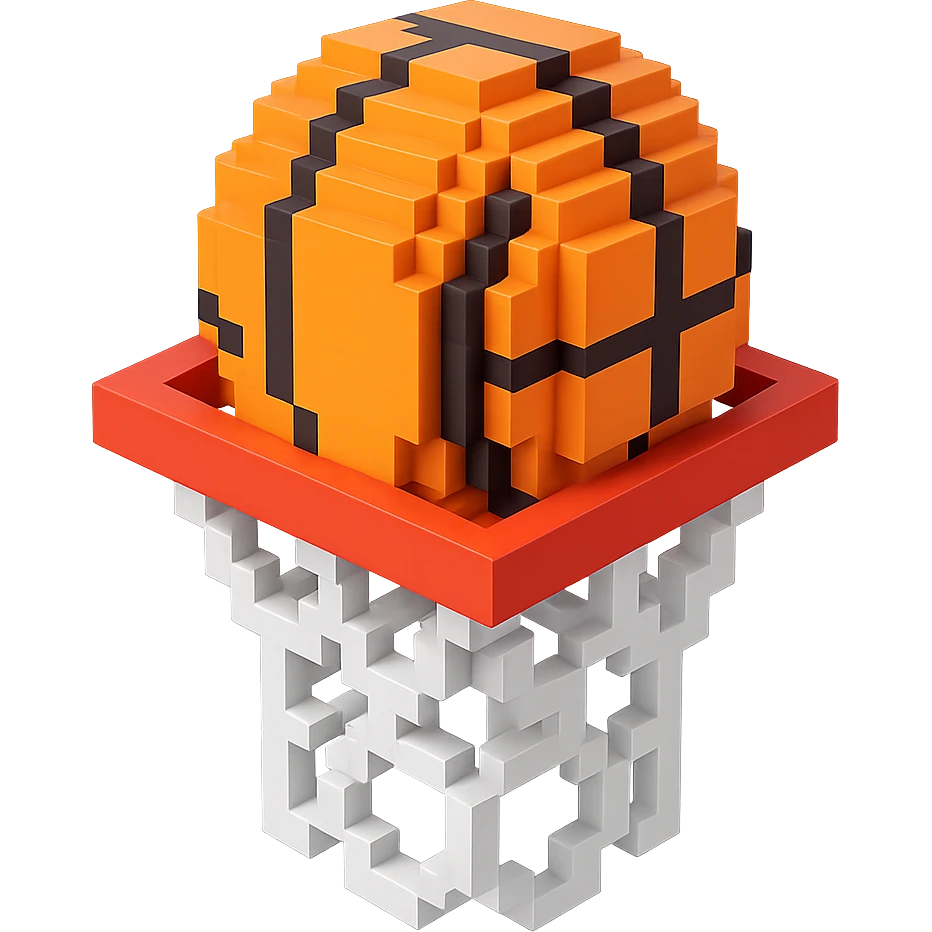 Voxel-style basketball in a net, no background, variation 4. emoji