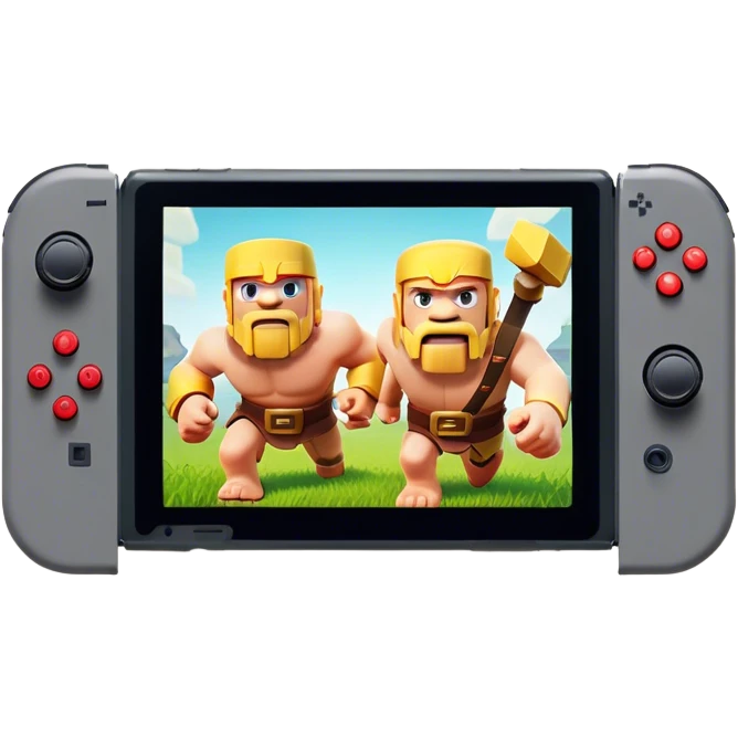 Clash of Clans aesthetic: Cinematic Playful Nintendo Switch Portrait Emoji, rendered in a 3D vector-style similar to standard emojis with minimal shading and bold, simplified shapes. A compact, distinct form with signature details, softly glowing with a nostalgic gaming charm. Simplified yet unmistakably iconic, highly detailed and consistent, glowing with a soft radiance and high shine. Stylized with a touch of retro gaming magic and a soft glowing outline, capturing the essence of a beloved gaming relic with a friendly, playful manner! emoji