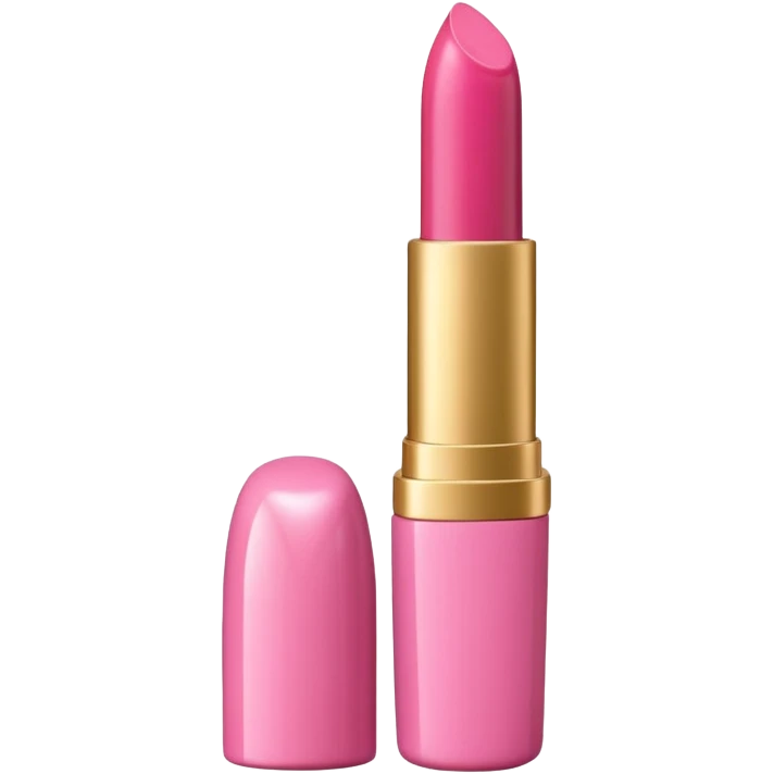 A 3D Apple-style emoji of a pink glossy lipstick tube with a gold cap, inspired by Rare Beauty's "Happy" shade, soft lighting, minimal background, front view, realistic but smooth cartoon style, white background, luxury makeup vibe emoji