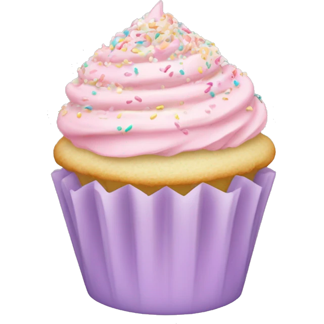 A vanilla cupcake with light pink frosting and pastel sprinkles  emoji