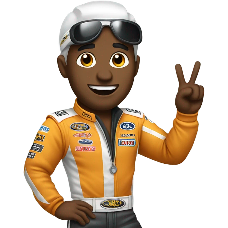 Race car driver with rock n roll hand emoji