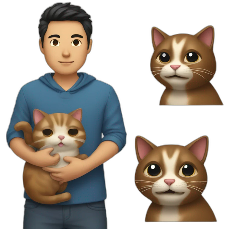 The asia man with parted hair on the right is holding a beaver cat emoji