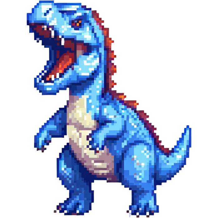 pixel art dinosaur, roaring, blue, simple background emoji