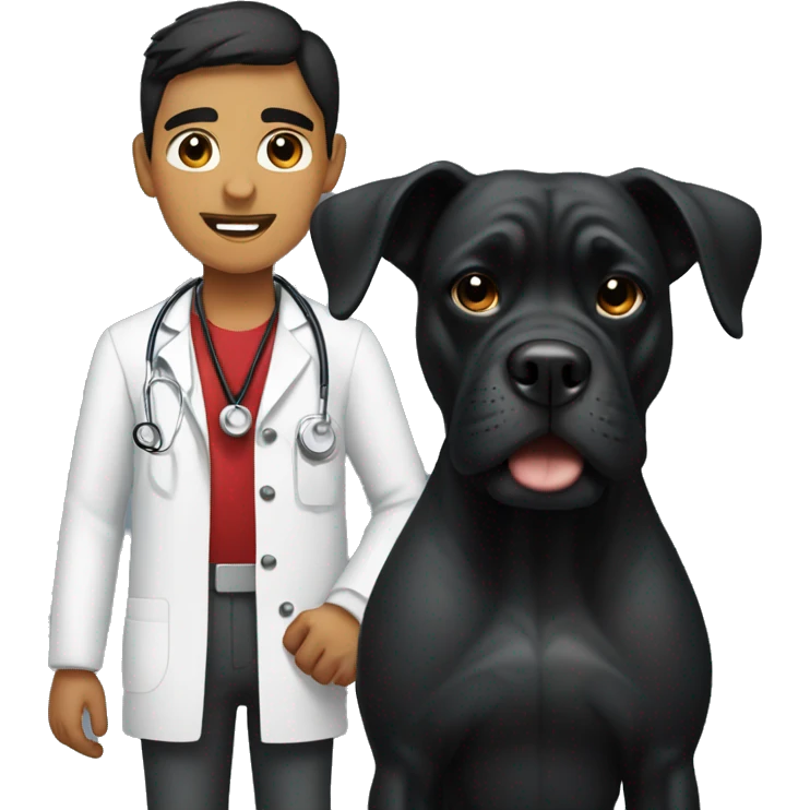 Young Mexican doctor with big black boxer dog  emoji