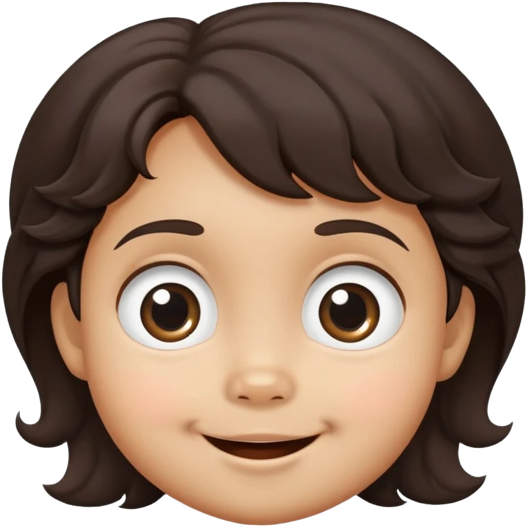 close-up of round smiling toddler face only with big eyes, medium skin tone, dark wavy hair, no neck visible, just the face emoji