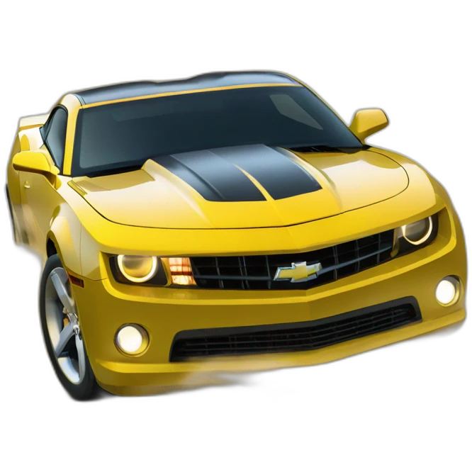 Yellow 2010 Chevrolet Camaro with wheels spinning emoji