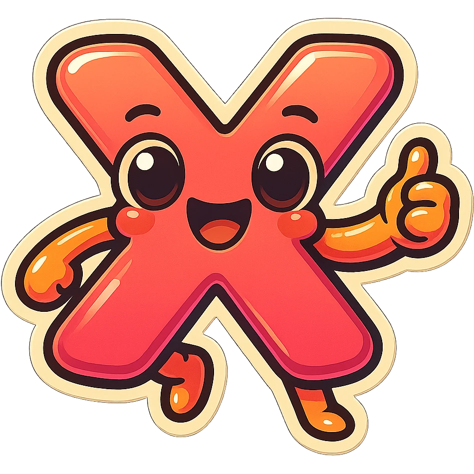 Create a multiplication sign (×) character in a pose that means 'Good job!' or praise, suitable for a LINE emoji style with a transparent background. emoji