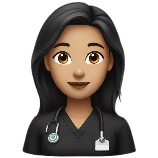 girl with middle part and dark brown hair in black scrubs emoji