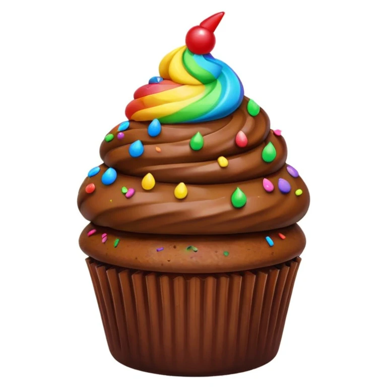 cupcake with poop emoji topping, bright colors, expressive, transparent background emoji