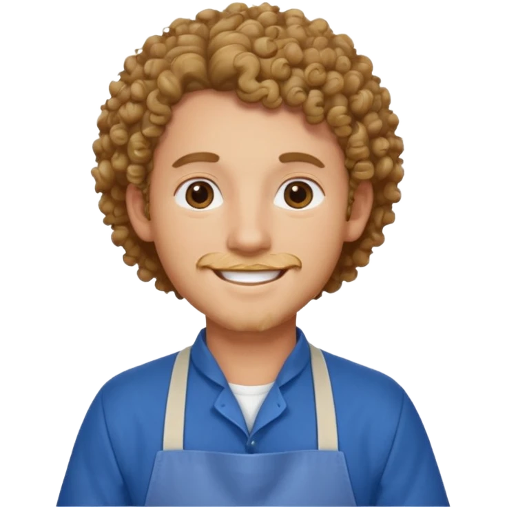 man with curly hair in blue apron emoji