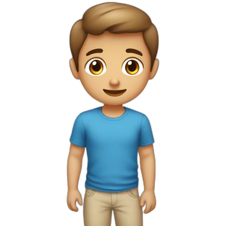 un niño con pelo liso y cafe castaño claro con ojos azul emoji