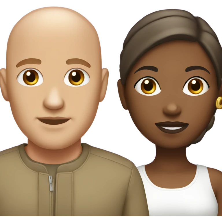 brown-skinned woman with her bald white boyfriend emoji
