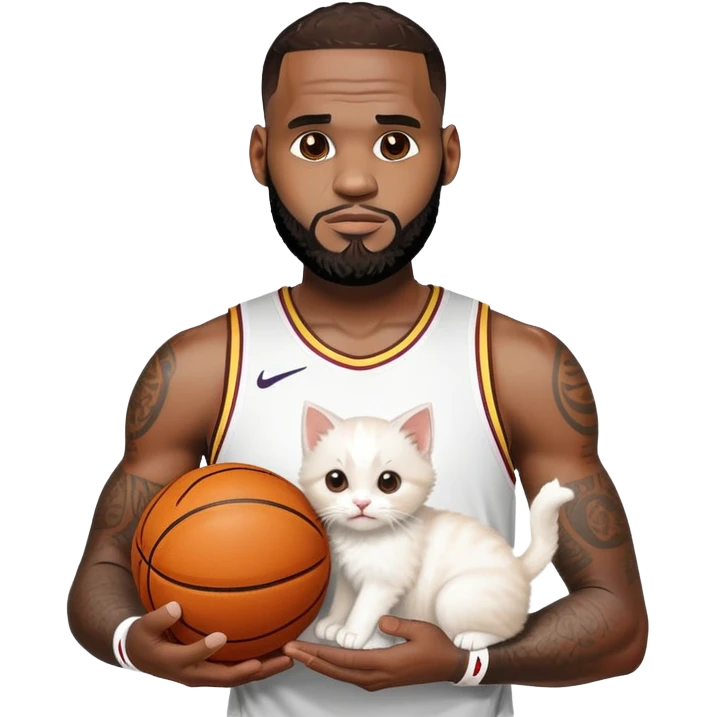 LeBron James handing a kitten and a basketball emoji