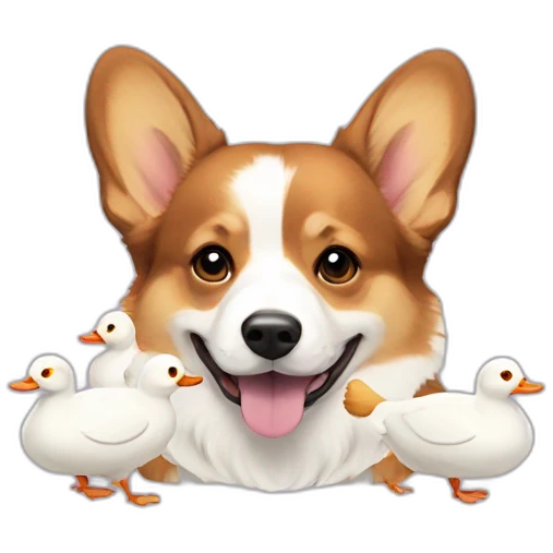 tricolor corgi with white ducks emoji