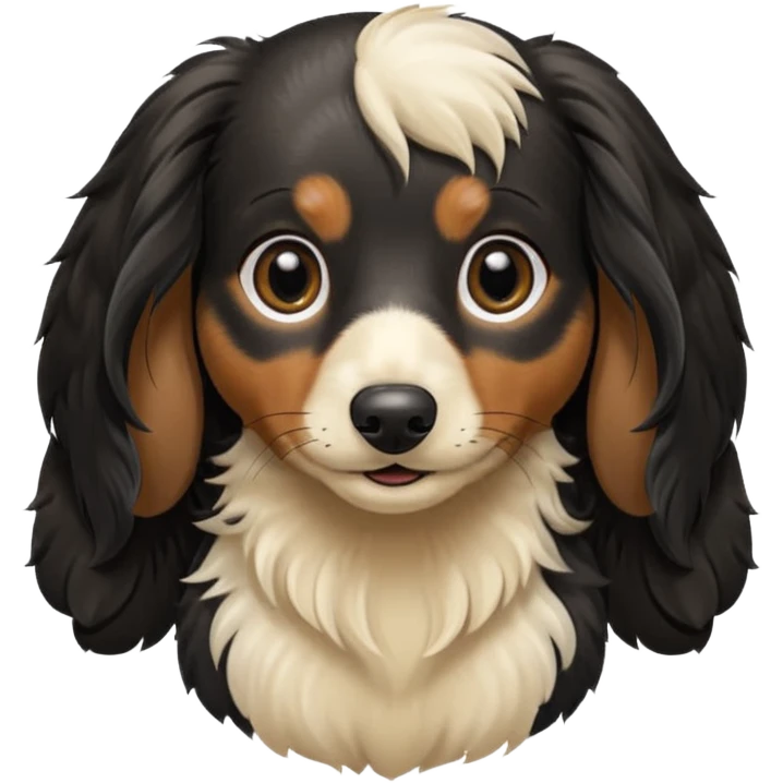 Black and cream long haired dachshund getting groomed emoji