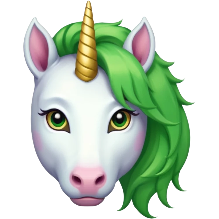 unicorn with green hair and earrings looking into camera emoji