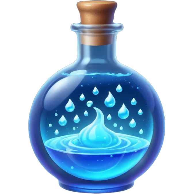 glowing blue neon magic potion, in a round glass bottle  emoji
