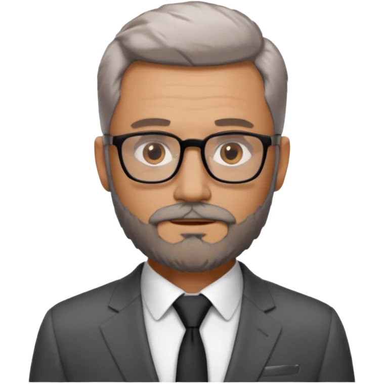 Create a figure that reflects an experienced entrepenurr but who has professional and elegant clothing, shaved hair, light grey glasses, brown eyes and an unkempt beard emoji