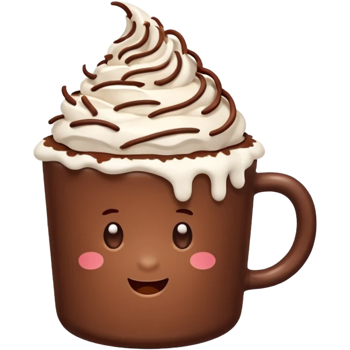 “hot chocolate emoji, whipped cream on top, chocolate shavings, cute, minimal, white background” emoji