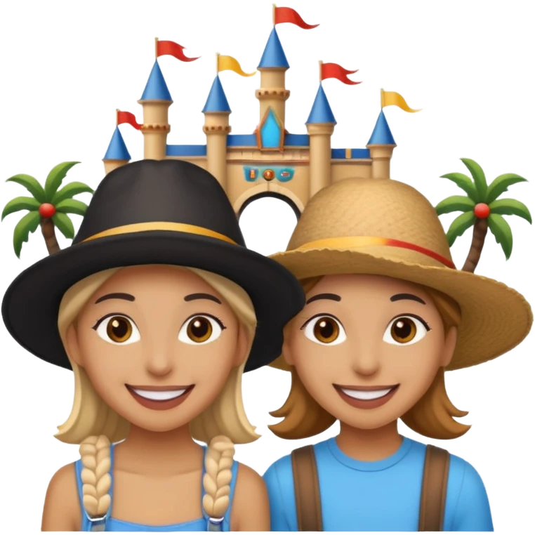 photo frame of 2 friends in a theme park emoji