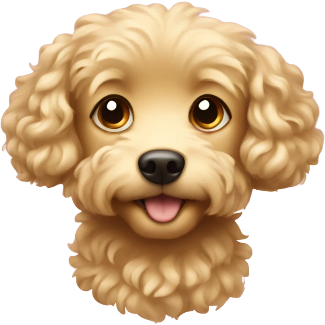 a small light golden dog with curly hair and hearts in his eyes emoji