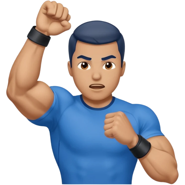 wearing a blue shirt punching the air emoji