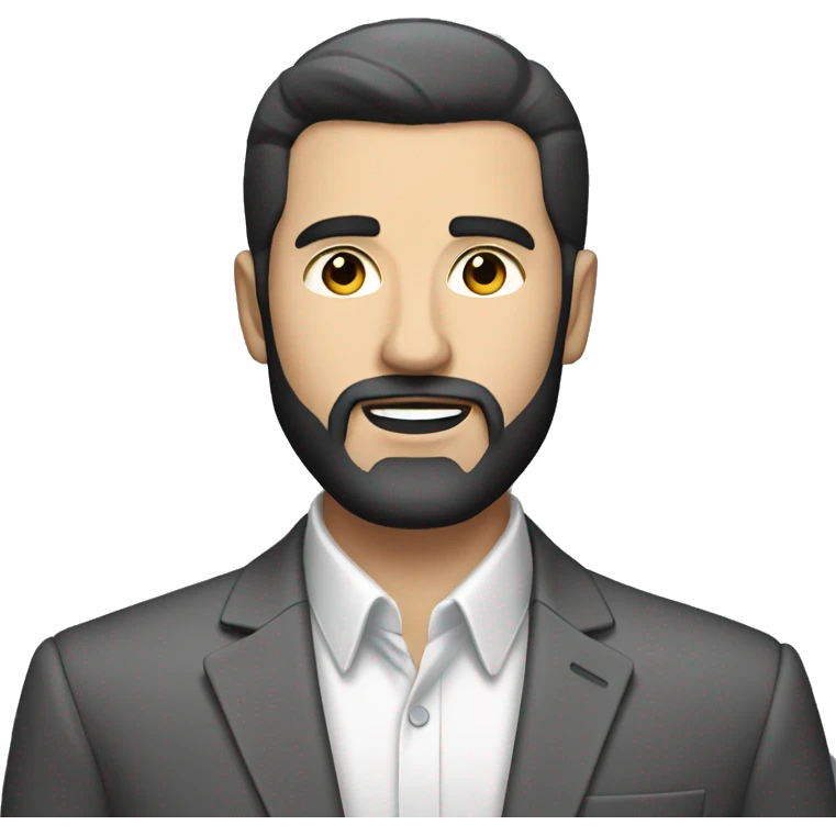 a white man with a dark beard in a grey suit and black hair slick back emoji