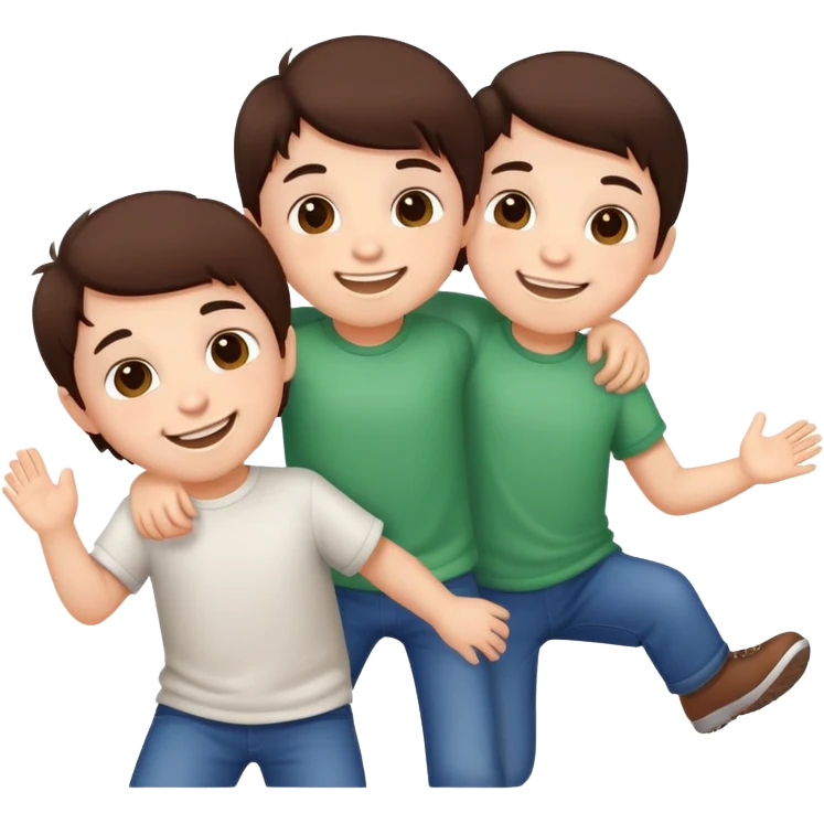 Three cute little brunette brothers playing  emoji