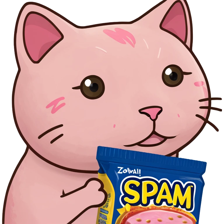 kawaii pink cat with spam emoji