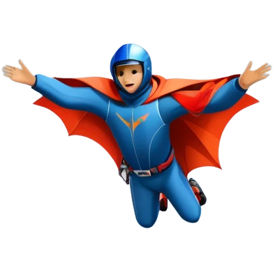 A wingsuit jumper soaring through the air between towering mountains, with the suit spread wide to catch the wind. The background features dramatic cliffs and expansive skies, emphasizing the thrill and freedom of base jumping in a stunning natural landscape. emoji