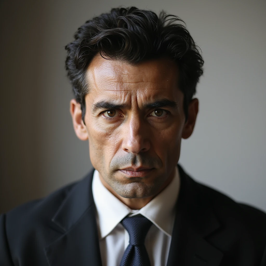 Polat Alemdar, iconic Turkish TV character, serious expression, short dark hair, suit, intense eyes, realistic style, photorealistic portrait emoji