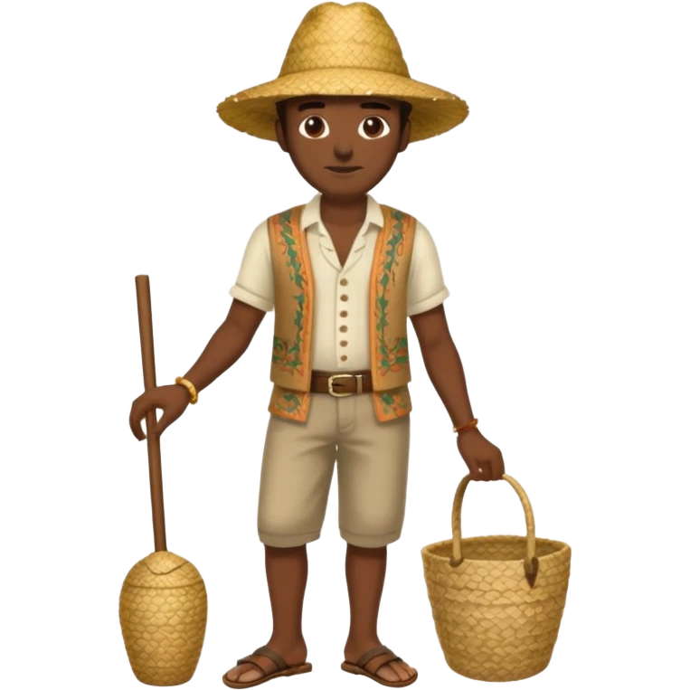 Gars Créole réunionnais ti jean chapeau paille savate  au pieds  emoji