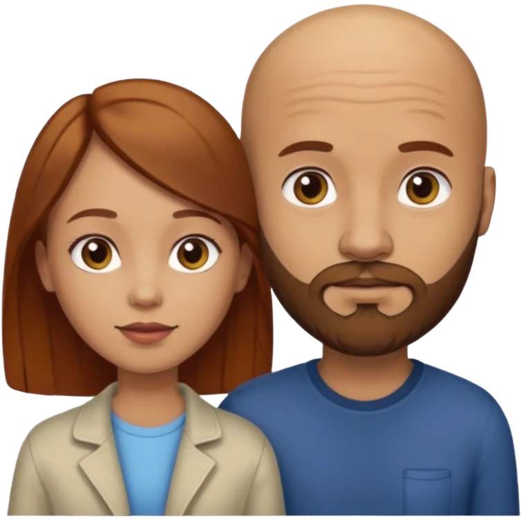 Couple. A bald man with brown beard and a girl with light skin dark yellowish brown auburn hair. emoji