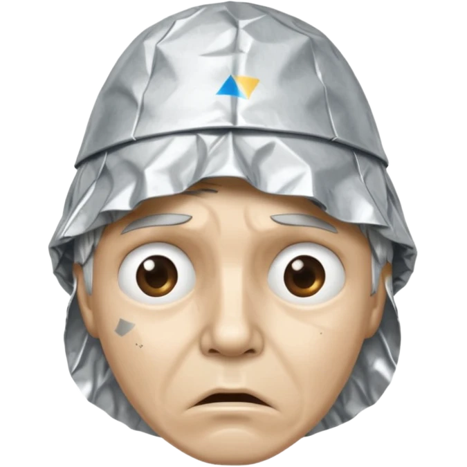 tin foil hat with upset face emoji