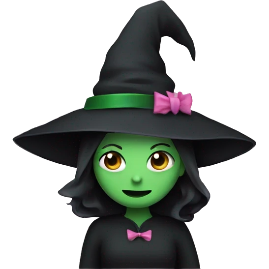 Witch dressed in black with green skin hugging pink dressed white witch emoji