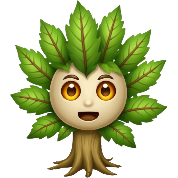 woodland spirit jump scare reaction with leaf hair standing up emoji
